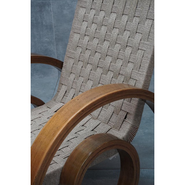 1920s Art Deco Beechwood Lounge Chair with Spiral Armrests and Rope Seat, 1920s For Sale - Image 5 of 7