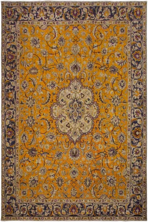 1990s Shabby Chic Hand Painted Orange Wool Rug - 9′11″ × 12′6″