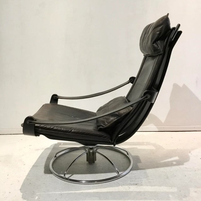 Mid-Century Modern Swedish Leather Lounge Chair by Åke Fribytter for Nelo Möbel, 1970s For Sale - Image 3 of 11