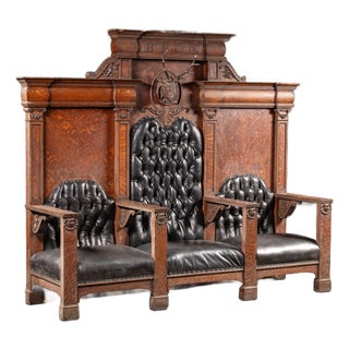 Antique b.p.o.e. Elk Lodge Tiger Oak Triple-Seat Bench For Sale