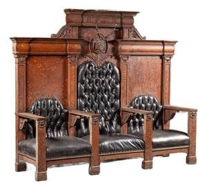 Antique b.p.o.e. Elk Lodge Tiger Oak Triple-Seat Bench