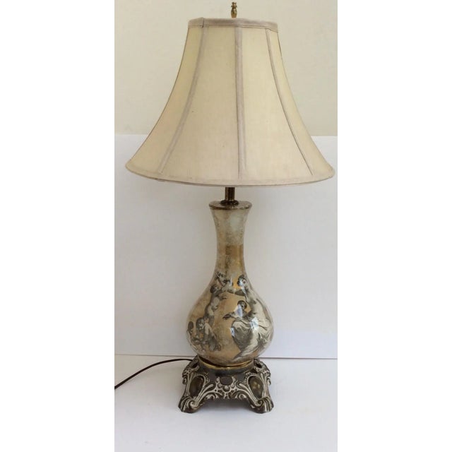 White Vintage Eglomise Cherub Rococo Lamp For Sale - Image 8 of 8