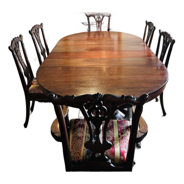 18th Century Solid Mahogany Empire Extension Dining Table + 4 Leaves & Leaf Case (52”–96”) For Sale