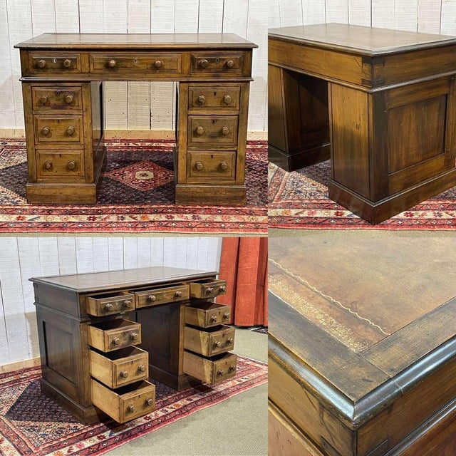English Desk in Walnut with Oak and Leather Top For Sale - Image 3 of 18