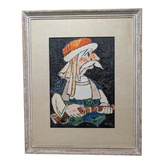 Jovan Obican, "Man With Musket" c.1965 Folk Art Painting For Sale
