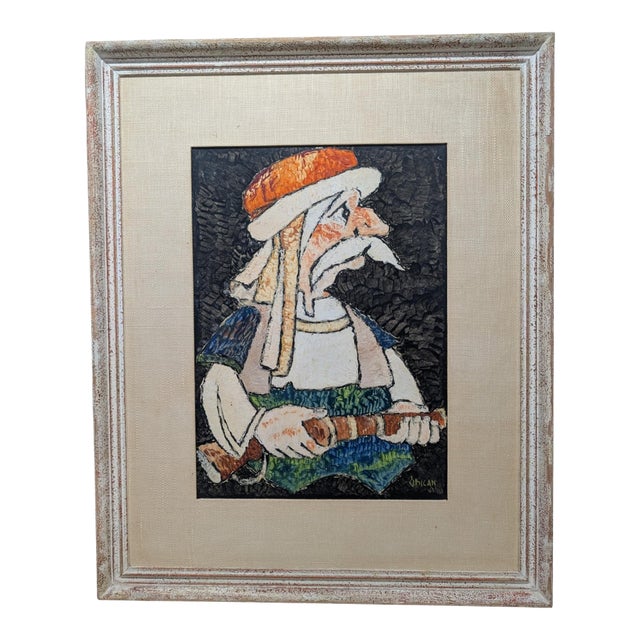 Jovan Obican, "Man With Musket" c.1965 Folk Art Painting For Sale