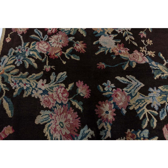 Art Deco Doris Leslie Blau Savonnerie Antique Floral Brown Hand-Knotted Runner - c. 1800 For Sale - Image 3 of 8