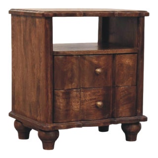 Roasted Almond Mango Wood Bedside Table With Open Shelf For Sale