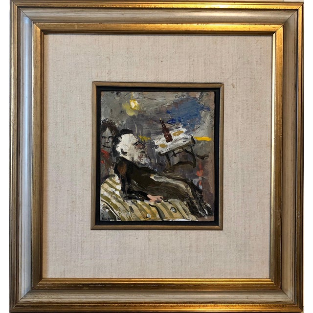 Zvi Milshtein, French Israeli Surrealist Judaica Jewish Oil Painting Rabbi at Table, Bottle, c.1960s For Sale In Miami - Image 6 of 6