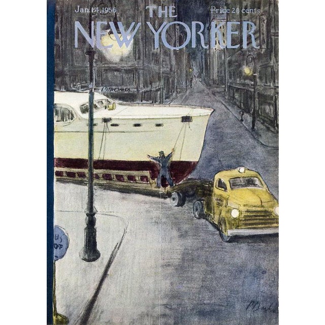 Original early New Yorker magazine cover dated January 14, 1956 featuring a Sailing theme. Based on an illustration by...