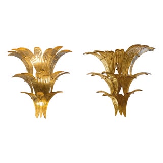 Golden Wall Lights from Barovier & Toso, 1960s, Set of 2 For Sale