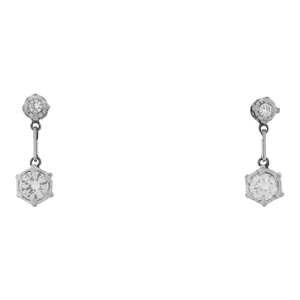 Vintage Retro Platinum Diamond Drop Earrings