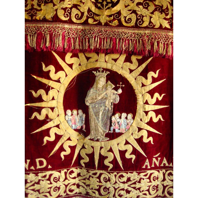 Traditional Spanish Altar Embroidery Ornement of Virgin and Child , 18 Century For Sale - Image 3 of 17