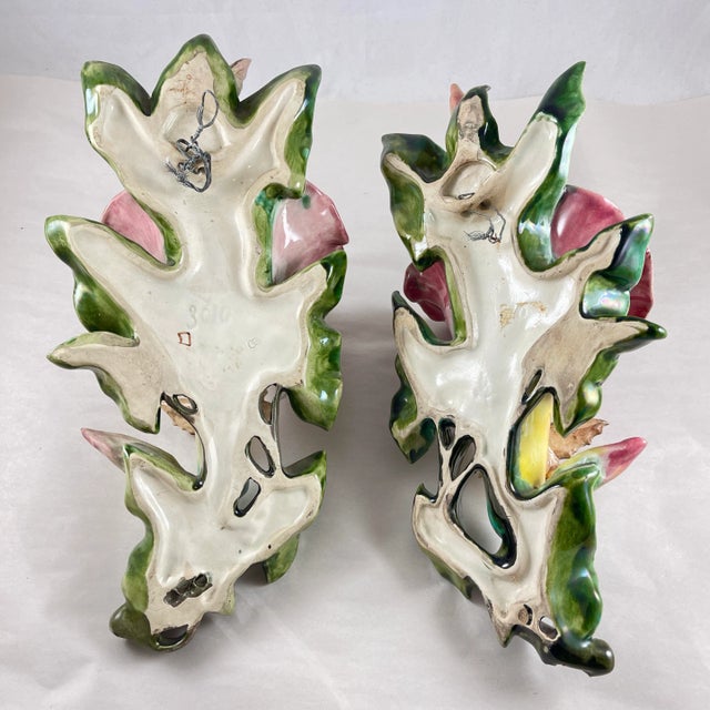 French Fives-Lille De Bruyn Morning Glory & Butterfly Wall Pockets, 1890, a Pair For Sale - Image 11 of 12
