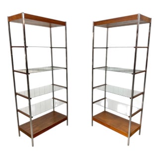 Mid-Century Modern Chrome & Walnut Etageres - Set of 2 For Sale