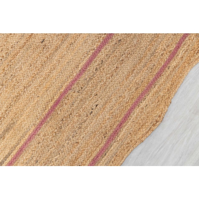 Boho Chic Pink Natural Jute Wave Scallop Rug 5x7 Ft. For Sale - Image 3 of 12