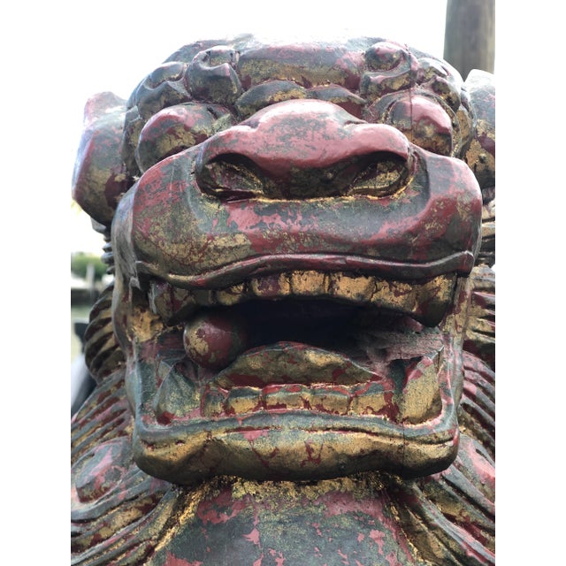 Antique Asian Chinese Carved Wood Foo Dog Figures- A Pair For Sale In Miami - Image 6 of 11
