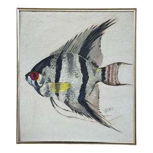 Vintage Coastal Folk Art Fish Painting - Freshwater Angelfish