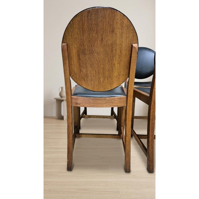 Vintage Wooden Dining Chairs with Black Leather Upholstery, 1940s, Set of 4 For Sale - Image 11 of 17