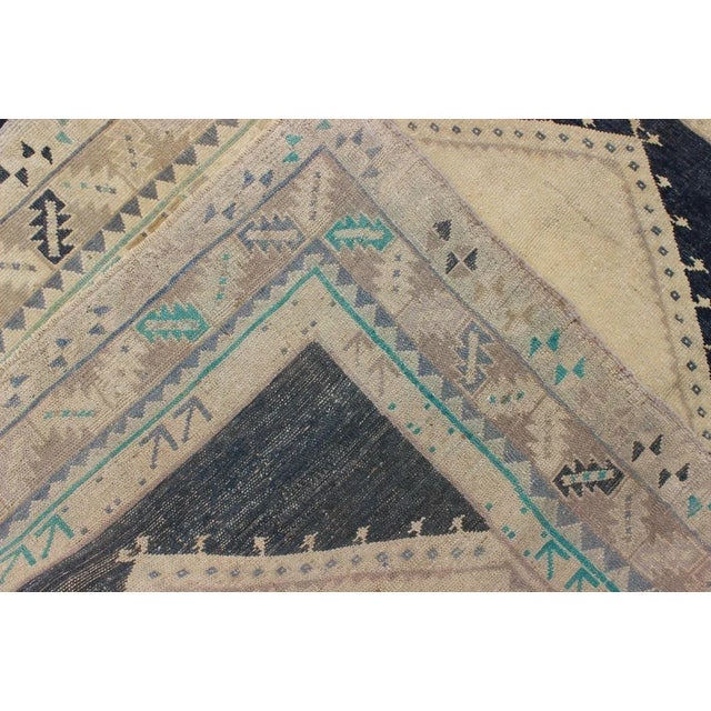 Vintage Turkish Oushak Rug With Central Medallion in Cream and Blue 3'11"x4'9" For Sale In Atlanta - Image 6 of 6