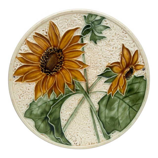 Large Majolica Sunflower Platter Villeroy & Boch, Circa 1920 For Sale