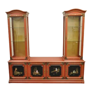 Mid 20th Century Vintage Jasper Chinoiserie Red Display China Cabinet Curio Credenza
