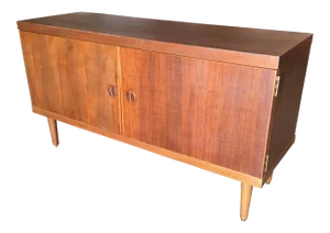 Danish Modern Rose Stained Credenza Cabinet W/ Sculpted Pig Nose Pulls
