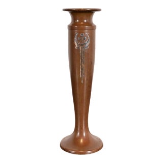 Heintz Style Arts & Crafts Sterling Silver on Bronze Vase For Sale