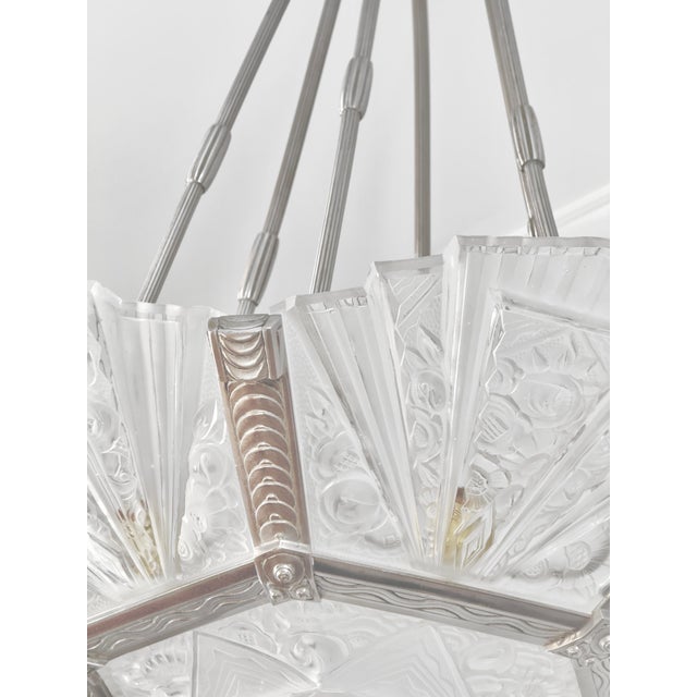 Verreries des Hanots 1930’s French Art Deco Chandelier Signed Verrerie Des Hanots For Sale - Image 4 of 12