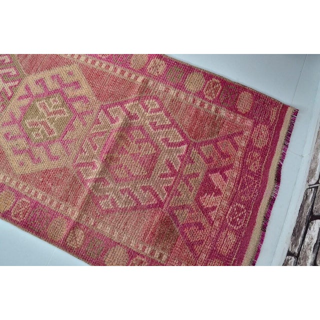 Peach Mid 20th Century Oushak Tribal Handknotted Anatolian Runner For Sale - Image 8 of 10