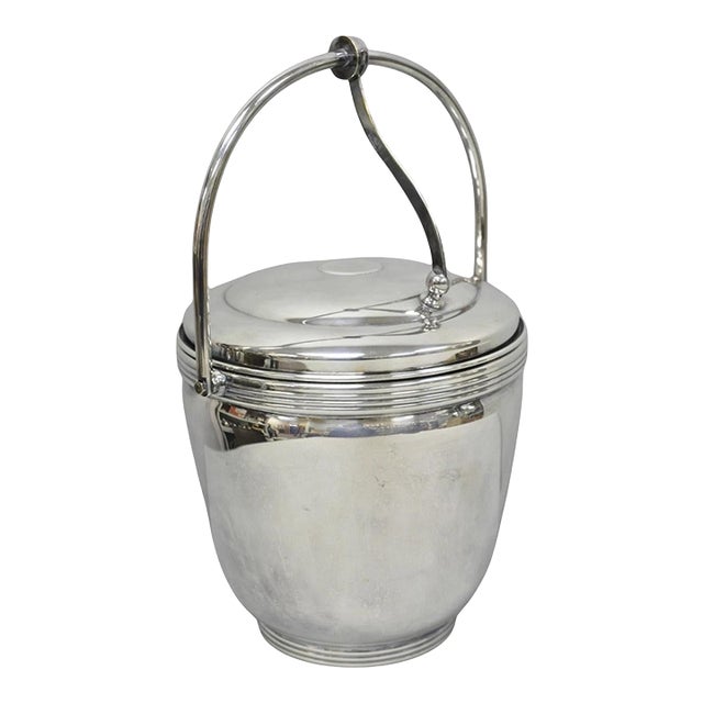 Mid 20th Century Mid Century Modern Sheffield Silver Plated Reticulating Hinge Ice Bucket W Tongs For Sale