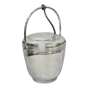 Mid 20th Century Mid Century Modern Sheffield Silver Plated Reticulating Hinge Ice Bucket W Tongs