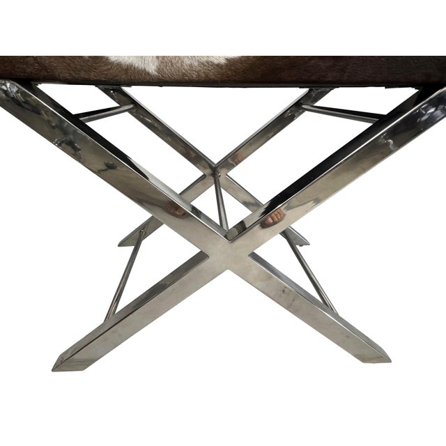 Metal Mid 20th Century Cow Hide Benches with Chrome Bases - A Pair For Sale - Image 7 of 18