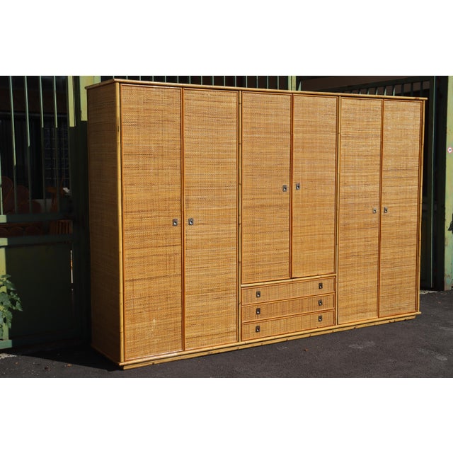 Large Rattan and Bamboo Wardrobe from Dal Vera, Italy, 1970s For Sale - Image 3 of 11