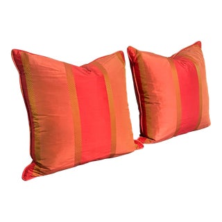 Pair of Custom-Made Silk Decorative Pillows & Down Inserts For Sale