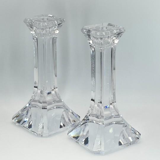 Pair of Orrefors Crystal “Regina” Candlesticks (Tall 7 5/8”) Signed by Olle Alberius (4536-65 Vintage 1990s, Sweden) For Sale - Image 10 of 15