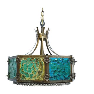 Midcentury Glass Panel Swag Lamp For Sale