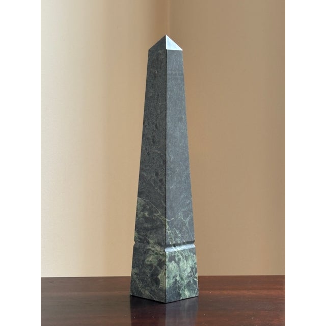 16' Neoclassical Style Dark Green Marble Obelisk For Sale - Image 4 of 17
