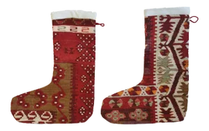 Christmas Holiday Stockings Created From a Kilim Turkish Rug - Set of 2