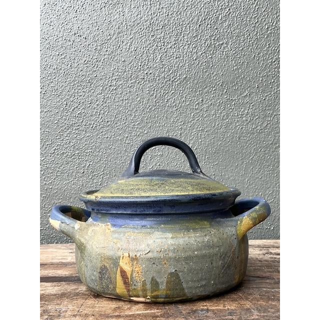 Vintage Aboriginal Studio Pottery Drip Glaze Lidded Bowl For Sale In West Palm - Image 6 of 12