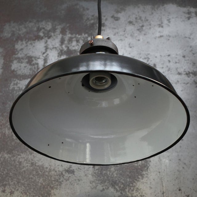 Vintage Factory Pendant Lamp in Black Enamel by Gal For Sale - Image 5 of 6