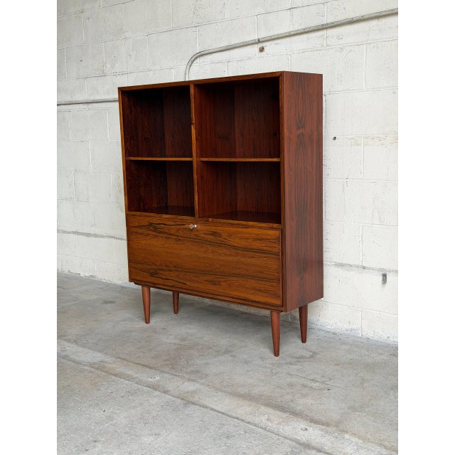 Wood Rosewood Bookcase With Drop Down Door Denmark 1960s For Sale - Image 7 of 10