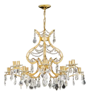 Italian 12-Branch Gilt Brass & Crystal Chandelier