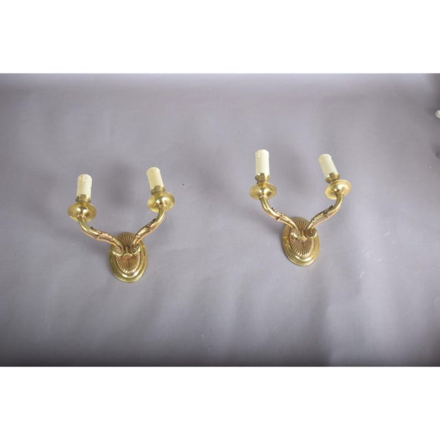 Vintage French Empire Hollywood Regency Style Brass Double Arm Wall Sconces, 1940s, Set of 2 For Sale - Image 14 of 16
