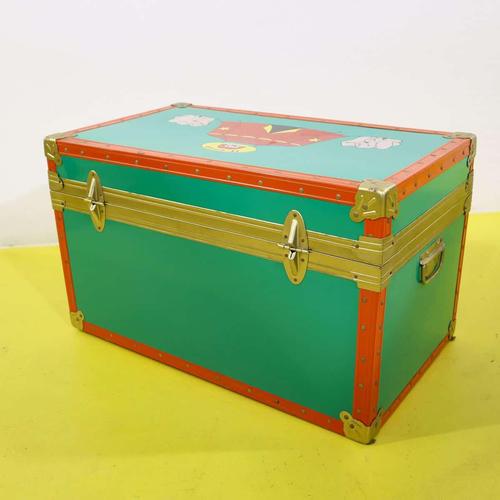 Metal Metal Chest with Circus Decoration and Orange Edges For Sale - Image 7 of 8