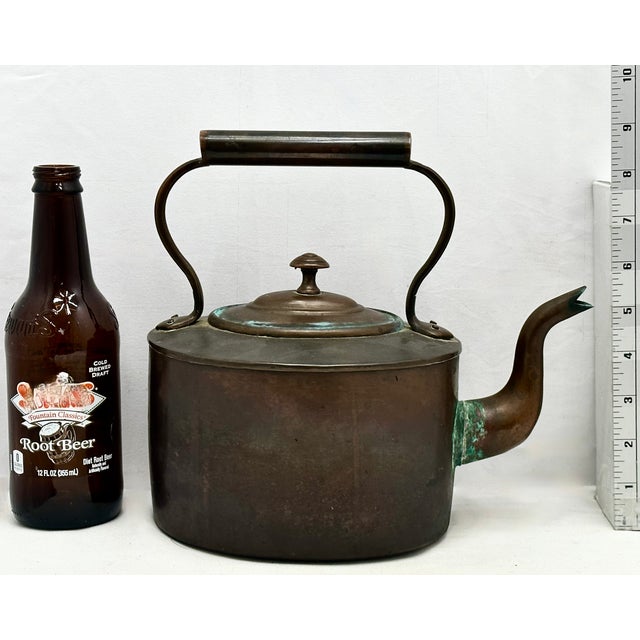Excellent Smaller Size Antique Classic American Style Hand Wrought Solid Copper Tea Kettle - Circa Early 19th Century For Sale - Image 18 of 18