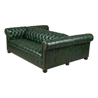Emerald Green Leather Double-Sided Chesterfield Sofa For Sale