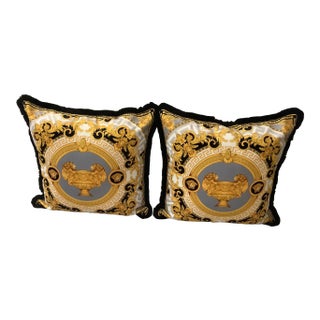 Versace Style XL Custom Made Lion & Urn Velvet Pillows- a Pair For Sale
