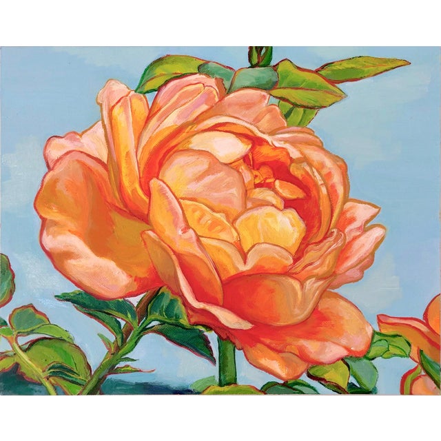 Arose by Gemma Di Grazia | Oil on Artefex ACM panel Painting of a large orange rose blossom For Sale