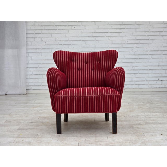 Danish Armchair in Red Striped Wool with Oak Legs, 1960s For Sale - Image 16 of 16